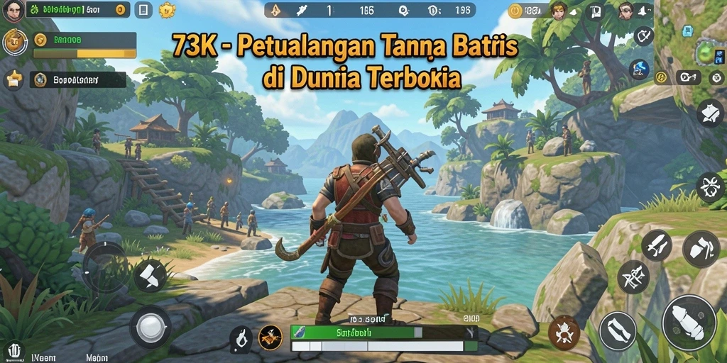 Tangkapan layar dinamis dari gameplay 73K yang menampilkan eksplorasi dunia terbuka.