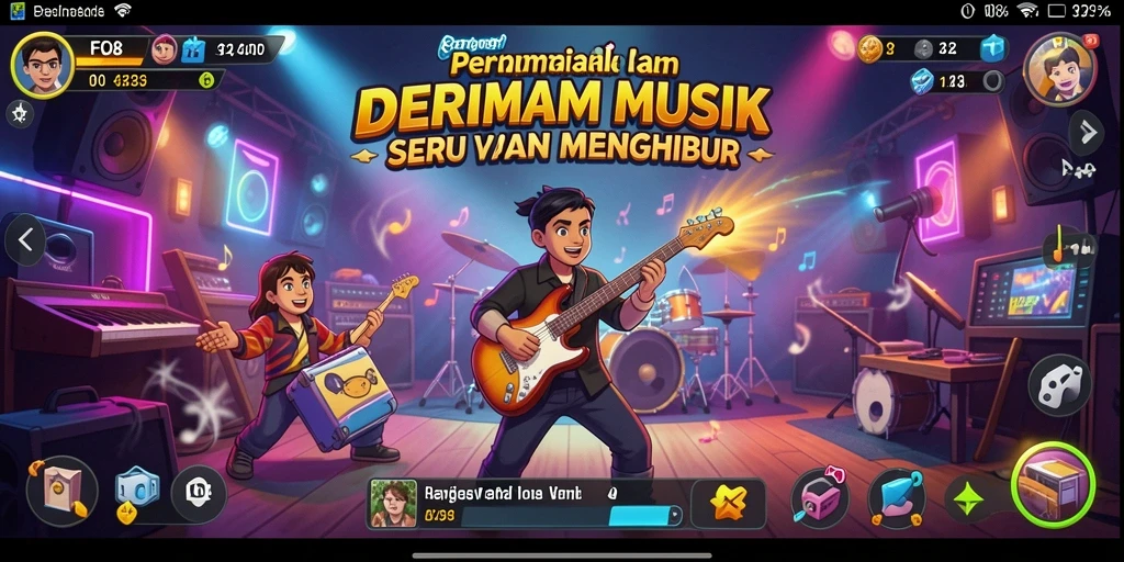 Screenshot utama FO8 menampilkan gameplay musik yang dinamis dan menarik.
