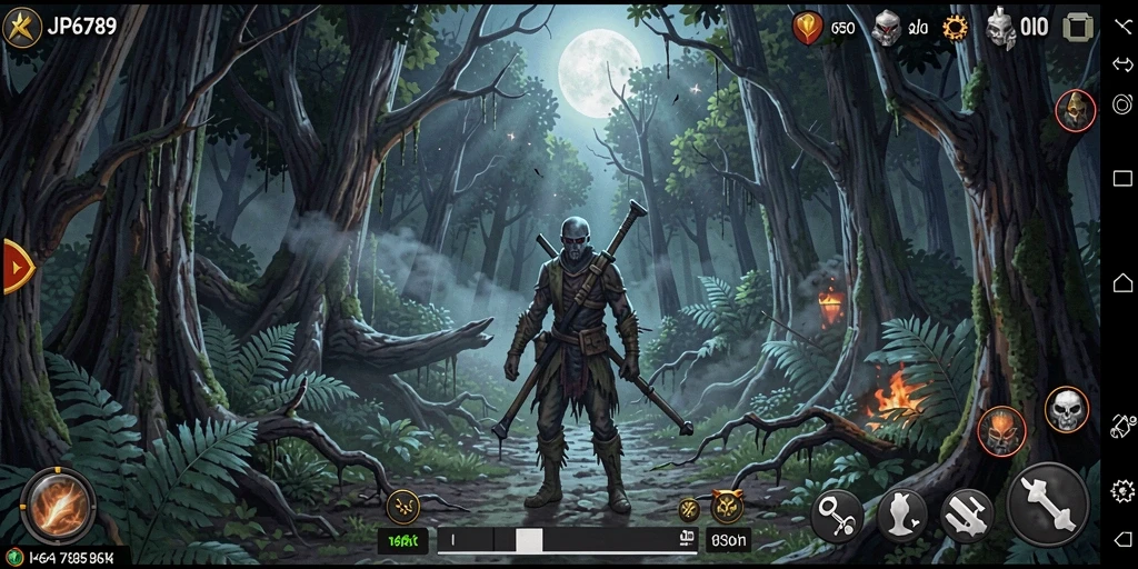 Tampilan gameplay mendebarkan di hutan angker JP6789.