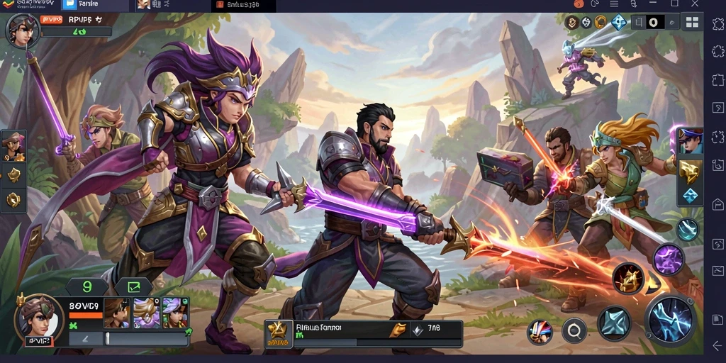 Screenshot gameplay RPVIP8 menampilkan aksi seru dalam pertempuran tim MOBA.