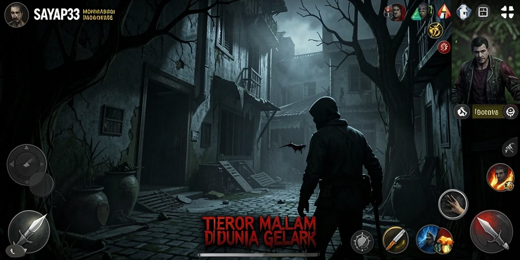 Screenshot gameplay SAYAP33 menampilkan suasana mencekam yang menyeramkan.