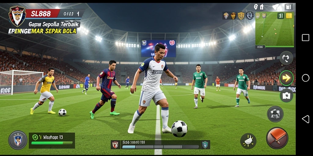 Tangkapan layar menunjukkan momen seru dalam permainan sepak bola SL888.