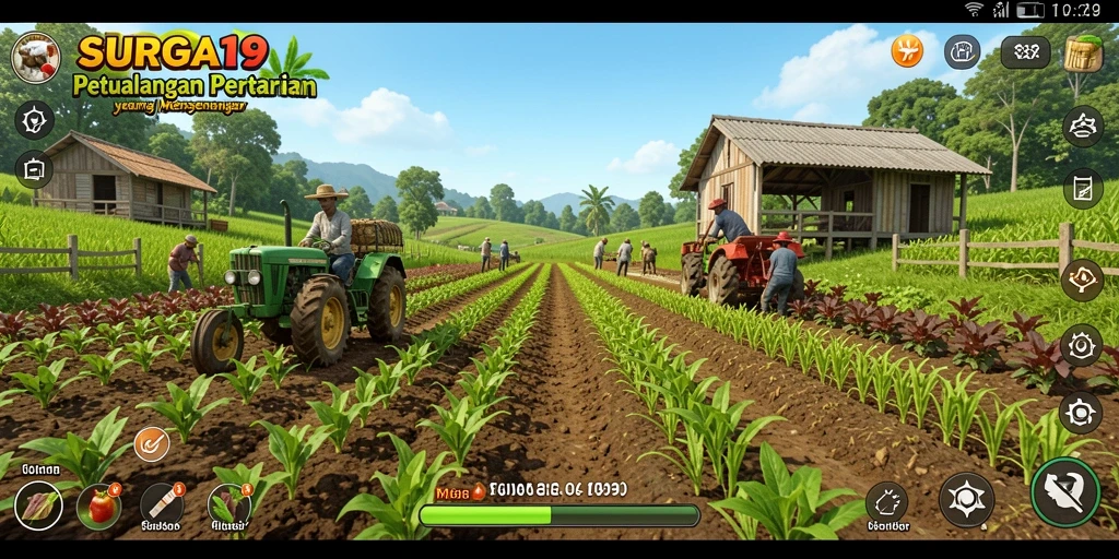 Tampilan gameplay SURGA19 dengan suasana pertanian yang indah.